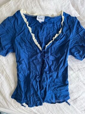 Style & Co. Royal Blue Lace-Trim Blouse